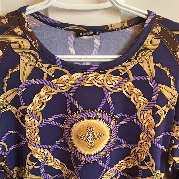 Versace-Inspired J. McLaughlin Purple & Gold Nautical Top, size M - Picture 2 of 5